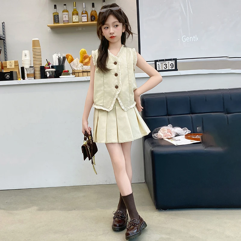 儿童套装女童洋气时尚夏季学院风百褶儿童套装女童洋气时尚夏季