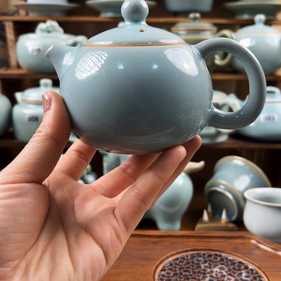 天青釉水西施壶手工