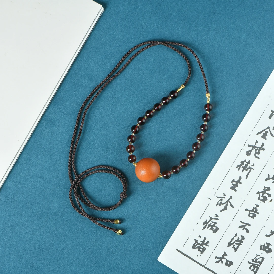 蜜蜡老蜡单珠血珀手编脖挂