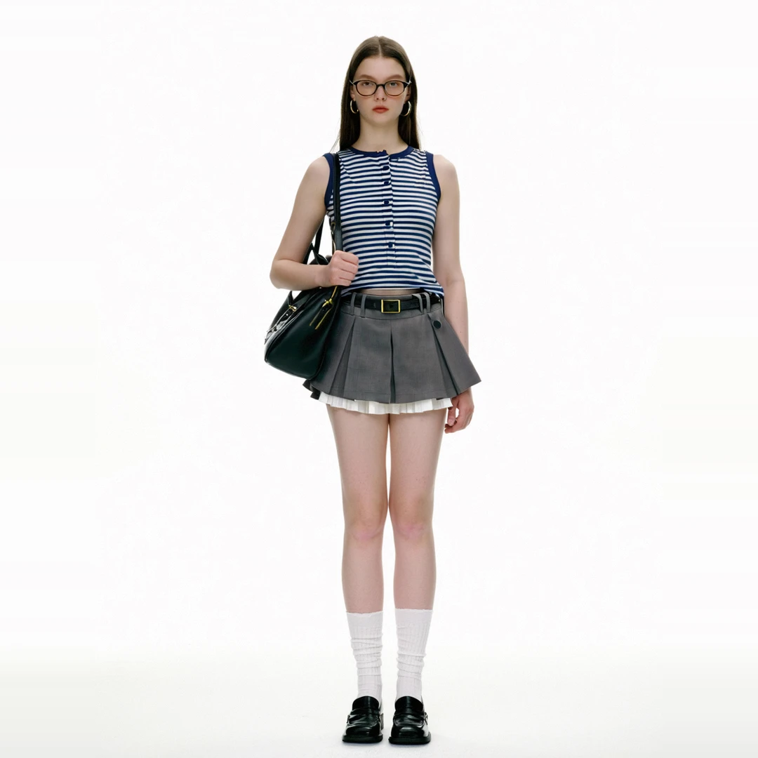 AHMI条纹纽扣修身显瘦春夏新款时尚百搭洋气衣服女上衣吊带背心