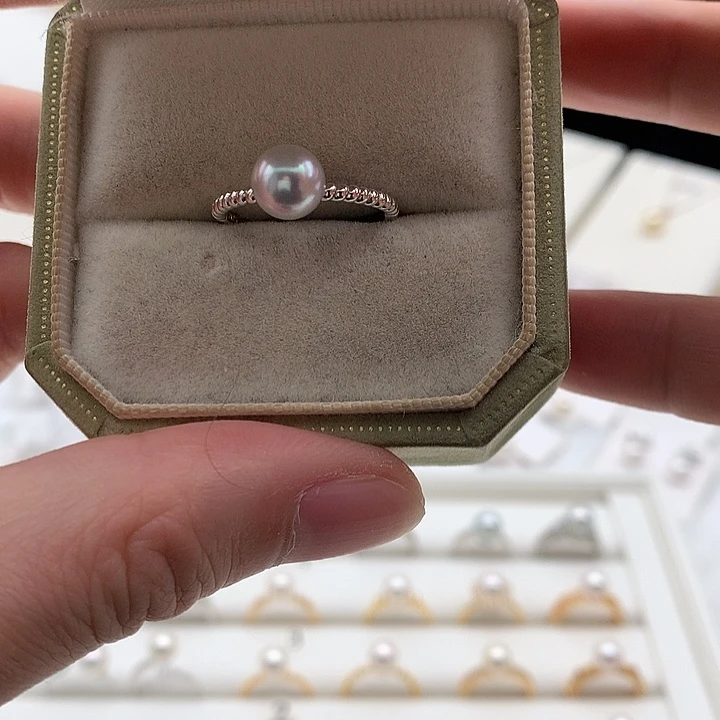 海水珍珠银S925镶嵌戒指7-7.5mm真多麻