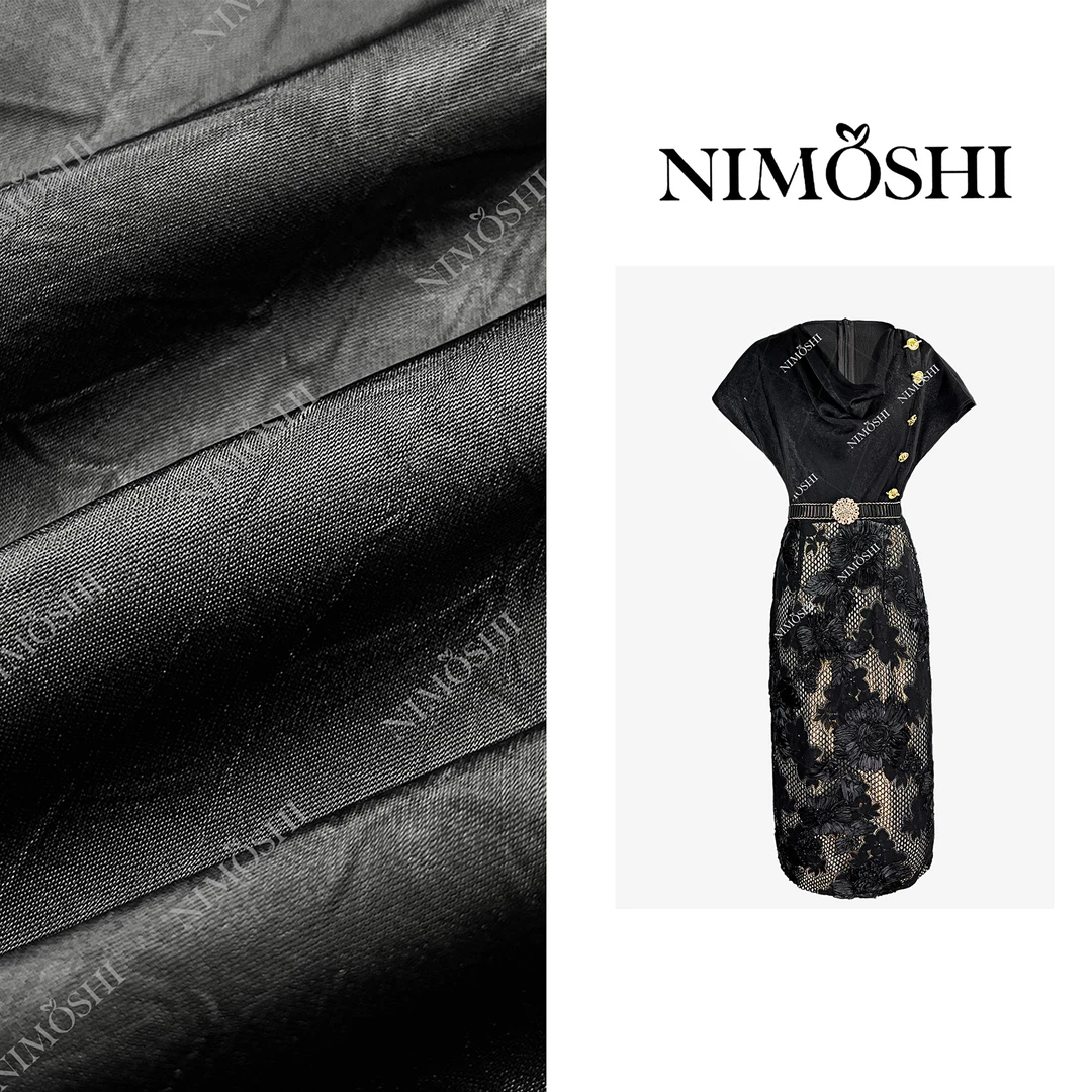 NIMOSHI莎莎夏季新款高奢钉珠网纱蕾丝拼接气质显瘦连衣裙Q1903