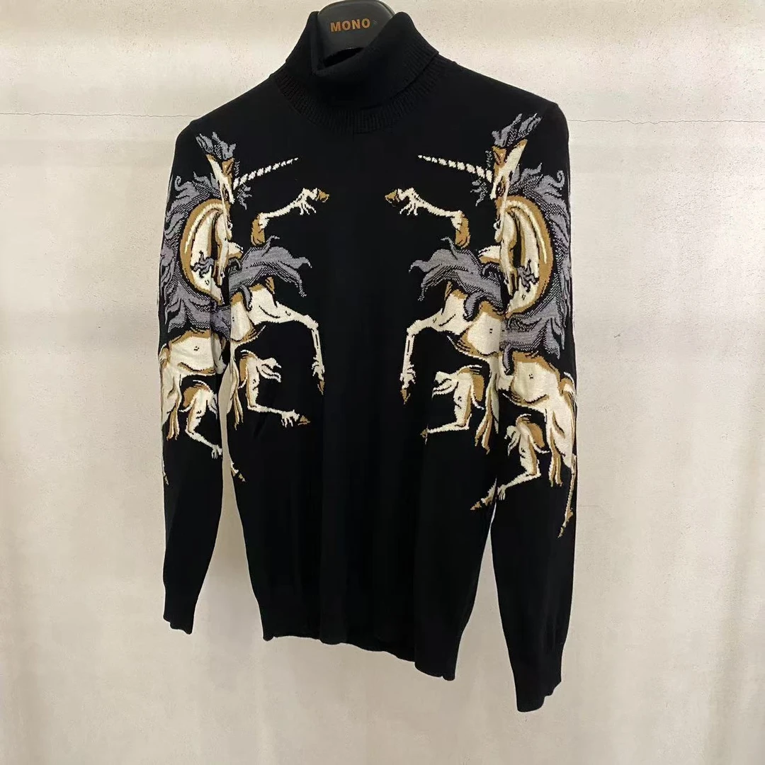 【BGEE】纯色长袖高领毛衣秋冬刺绣百搭设计感男士针织衫1318F2390