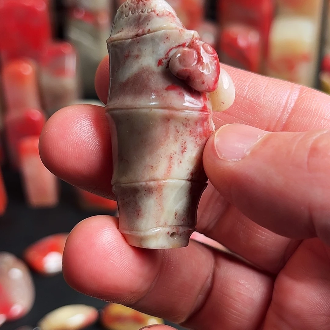 其他昌化石昌化老坑羊脂冻鸡血石挂件