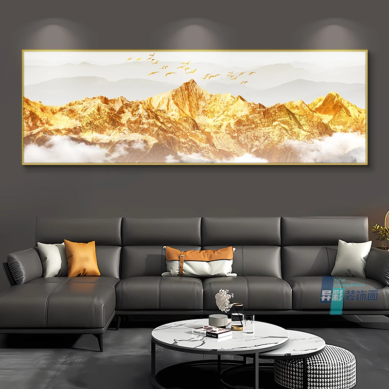 发财金山装饰画背有靠山现代轻奢客厅沙发背景墙挂画高档大气山峰