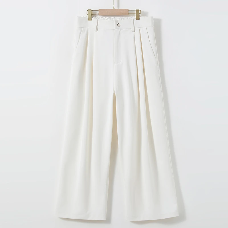 2025春夏新款高腰阔腿裤九分小白女裤子斜纹时尚简约宽松垂感气球