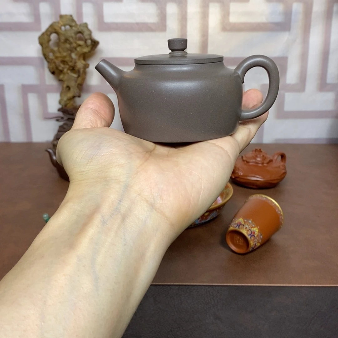紫砂茶壶紫砂茶具青灰泥桑扁