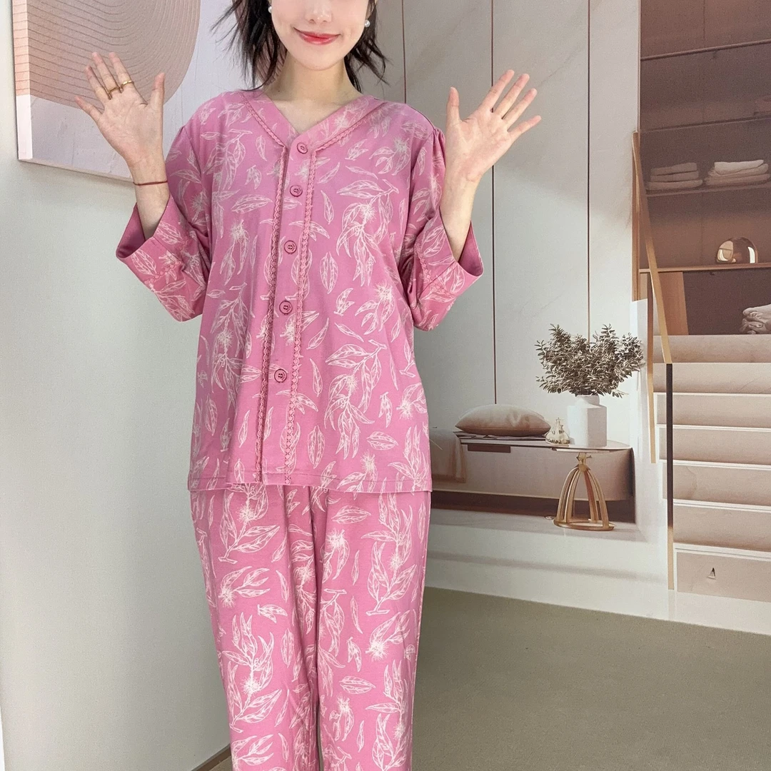 2025年新款睡衣女春秋季新款长袖长裤韩版宫廷风花纹家居服套装棉