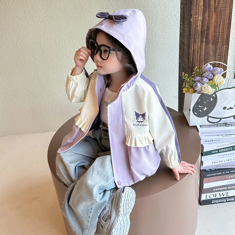 女童春秋外套2025新款儿童连帽卡通库洛米冲锋衣宝宝韩系花苞上衣