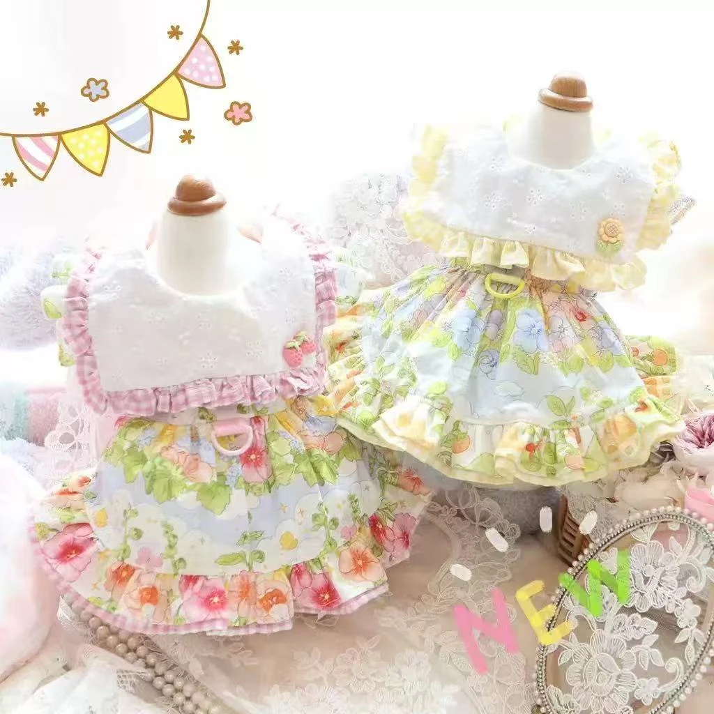 宠物春夏薄款狗狗猫咪公主裙多巴胺花朵洛丽塔服装适合小型犬泰迪