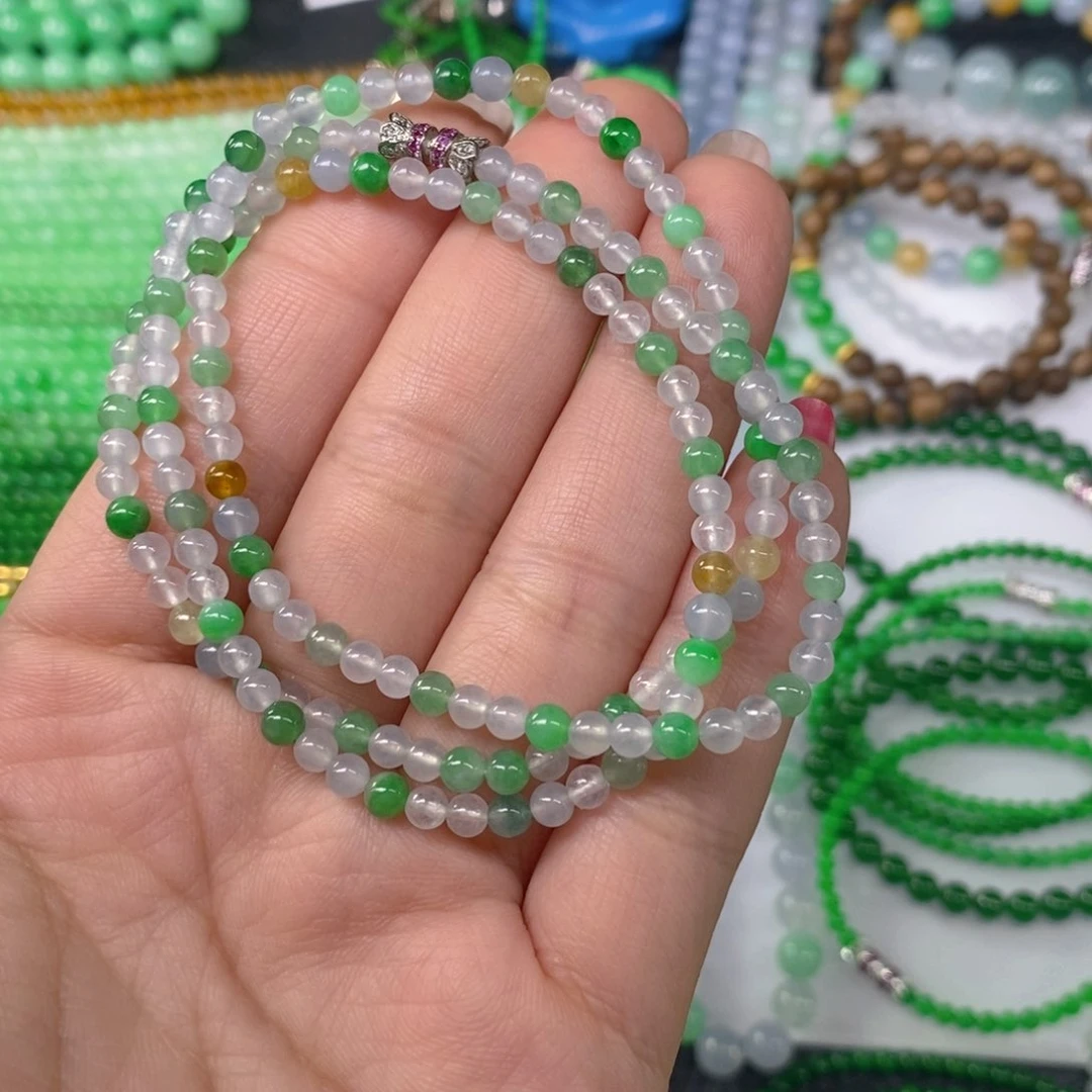 颈饰未镶嵌翡翠缅甸天然翡翠冰种多宝小米珠项链4