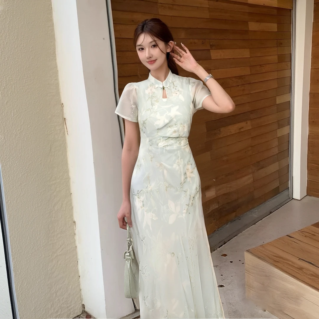 【敏姐专属】【有里布】夏季显瘦女2025新连衣裙收腰短袖长裙D1674