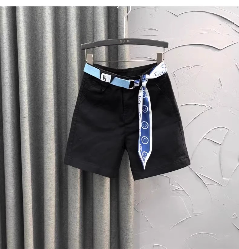 白色高腰休闲牛仔短裤女2025年新款夏天时尚宽松洋气五分直筒中裤