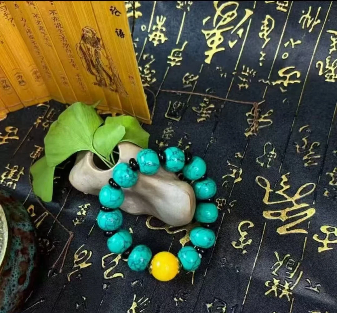 非金属木质手链 B复古民族绿松松算盘珠手串