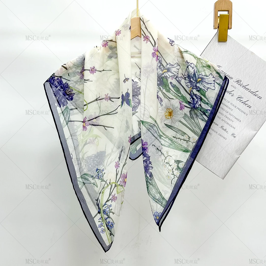 美丝宸【花吟】高端70*70西丽纱方巾薄款花卉印花小丝巾百搭气质女