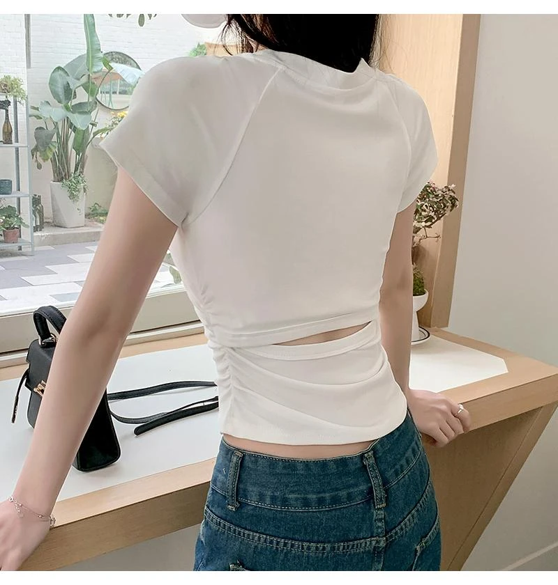 插肩袖白色圆领短袖t恤女夏2025新款甜椒短款修身显瘦欧风显瘦T恤
