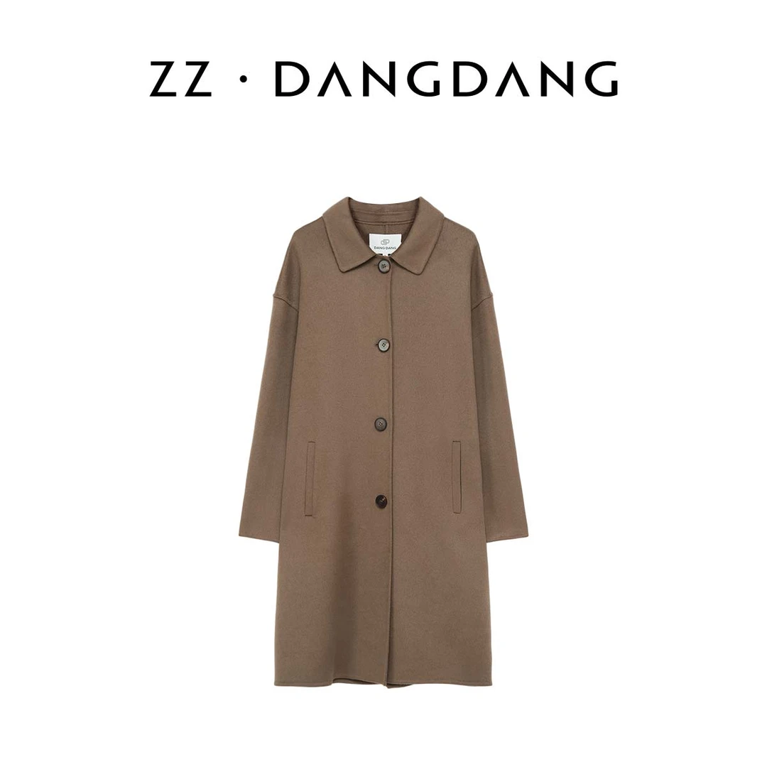 ZZ·DANGDANG秋冬保暖丝光澳毛羊绒大衣长款咖色柔软毛呢22224040