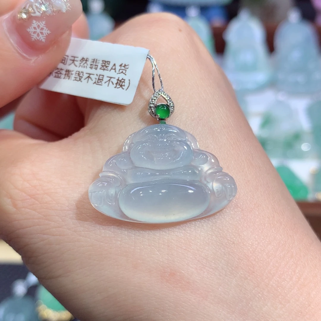 吊坠(不含链)18K金镶嵌翡翠天然缅甸A货翡翠揭阳工佛公