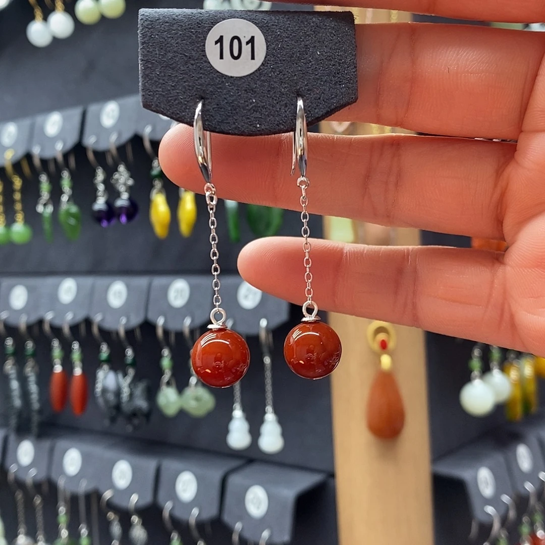 玛瑙/玉髓银S925镶嵌耳坠