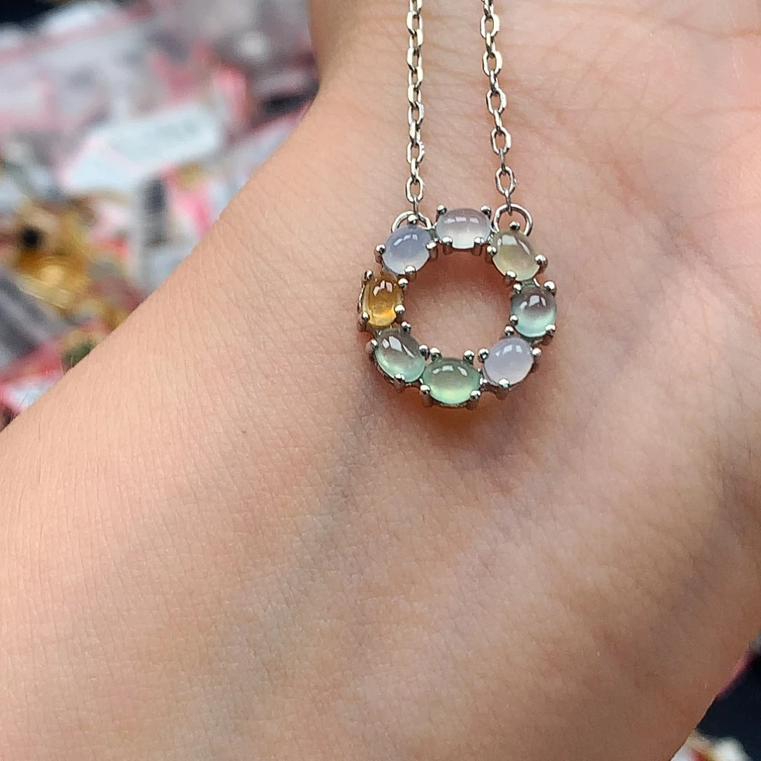 翡翠戒指银S925镶嵌天然翡翠吊坠