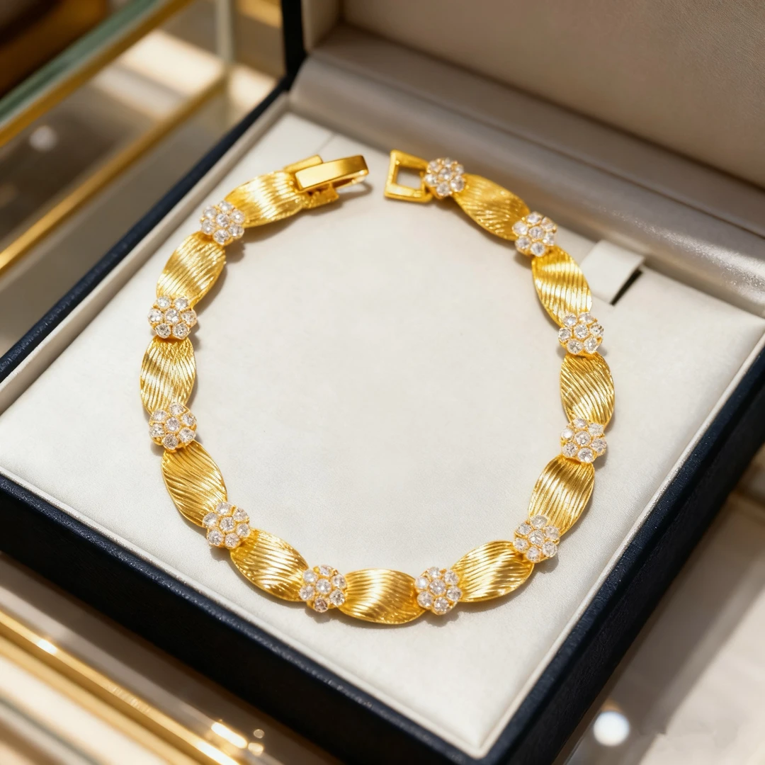 铜合金合成锆石手链 优雅高级氛围感香槟色缎带花花手链 E1-040