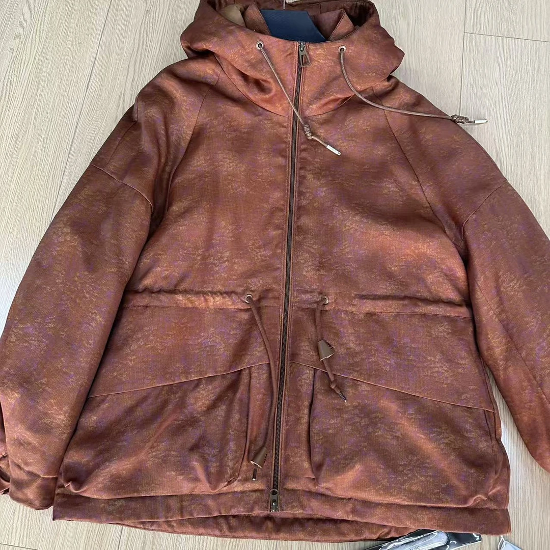 桑蚕丝晕染鎏金香云纱白鹅绒女上衣外套Q81W162-1