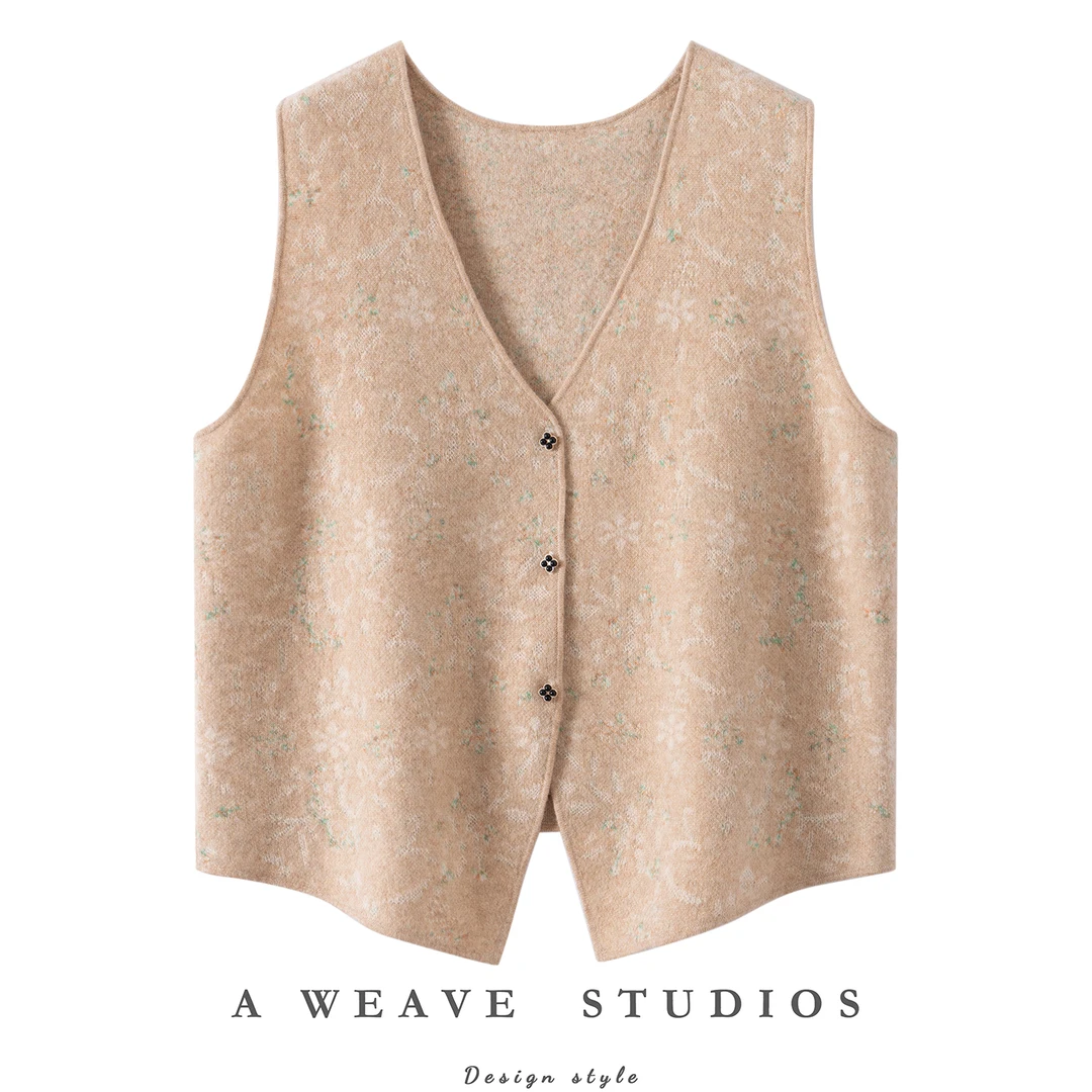 凌云推荐纯山羊绒 秋冬季女常规毛衣马甲外穿无袖百搭高级RF2518