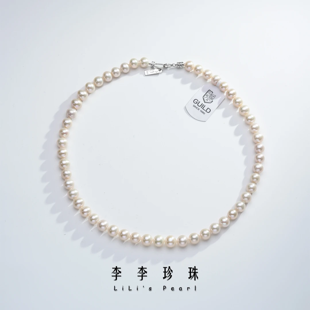 【李李珍珠】S925银 淡水曼塔玫瑰项链(带GUILD大证） 7.3-9mm