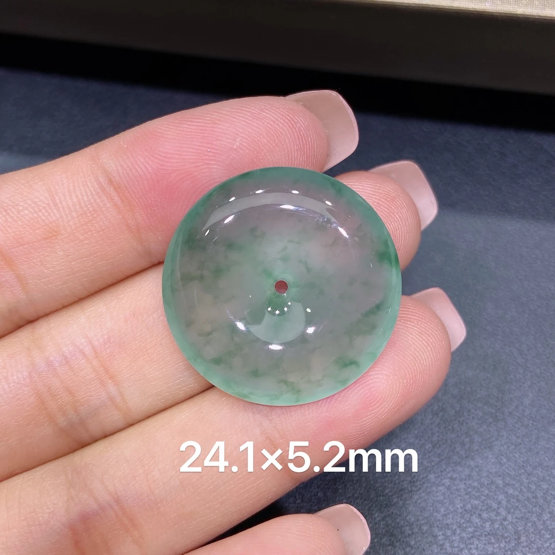 缅甸天然A货翡翠 老坑高冰种灵动飘花平安扣吊坠 玉质细腻 k002