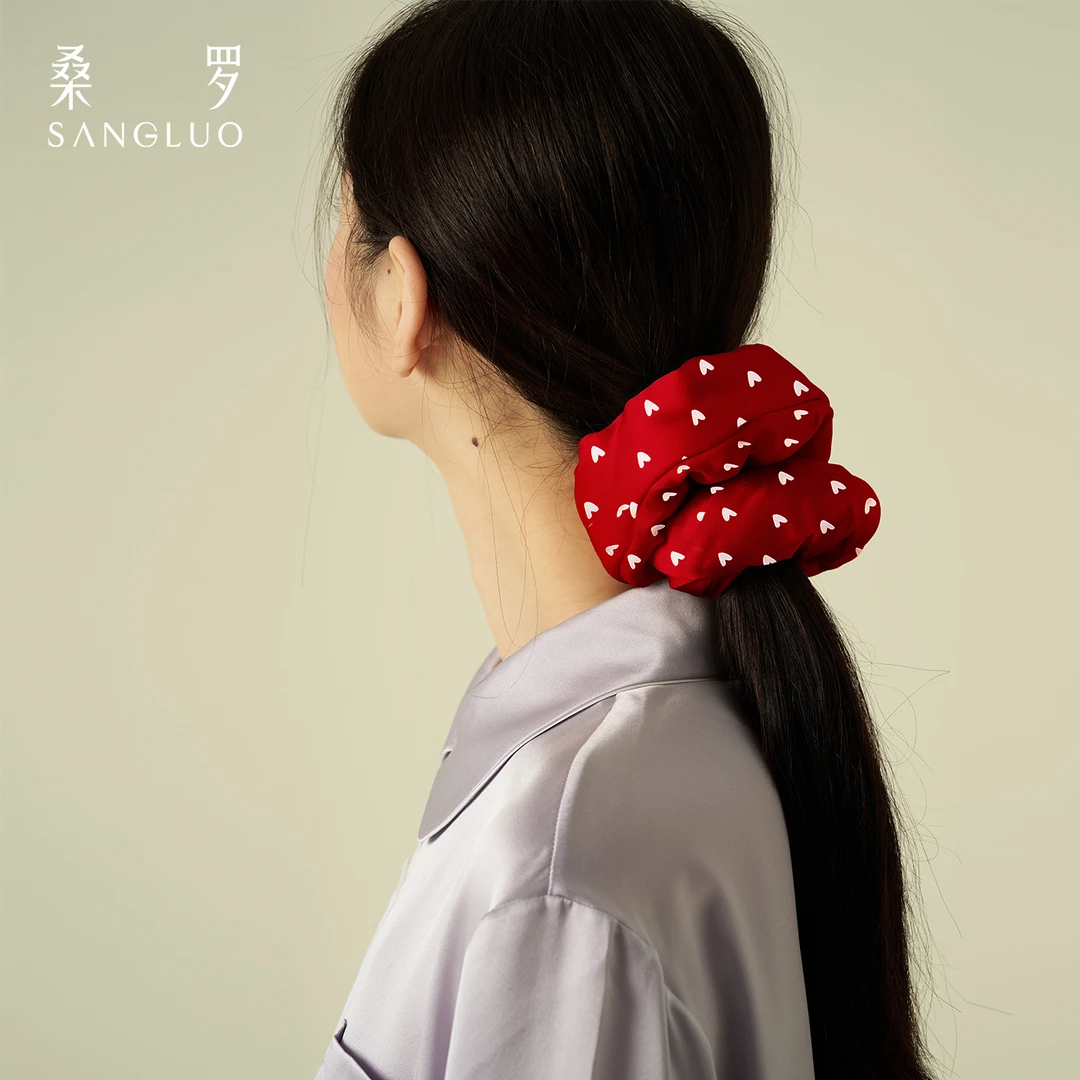 【红运当头】桑罗真丝爱心发圈女韩式时尚头饰发绳06A63913