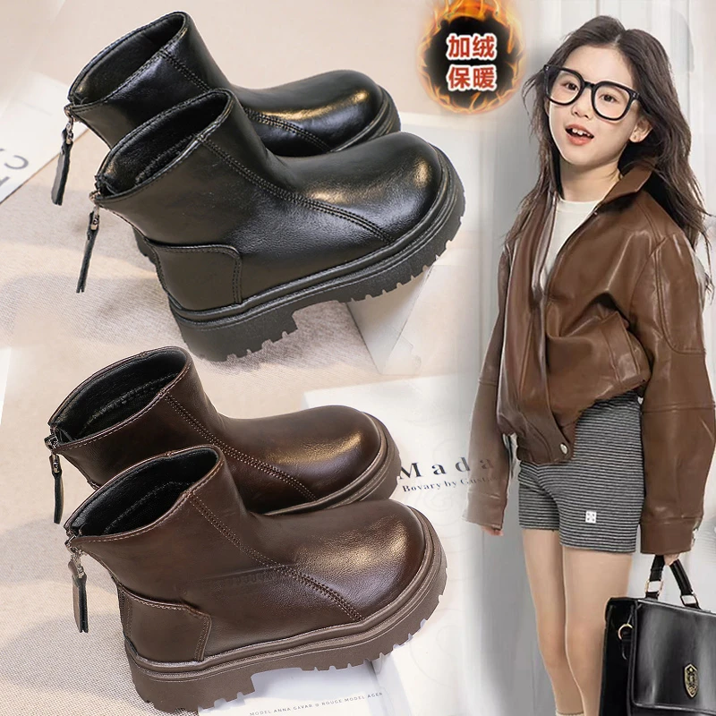 马丁靴2025秋冬新款儿童短靴女童加棉皮靴中大童雪地棉靴