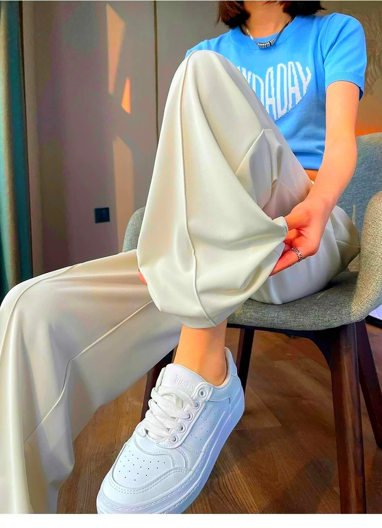 冰凉冰丝爽夏季薄款网红洋气炸街女装休闲百搭阔腿裤