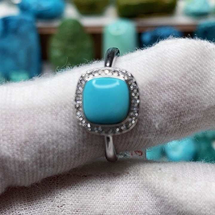 绿松石银S925镶嵌天然原矿 地大质检