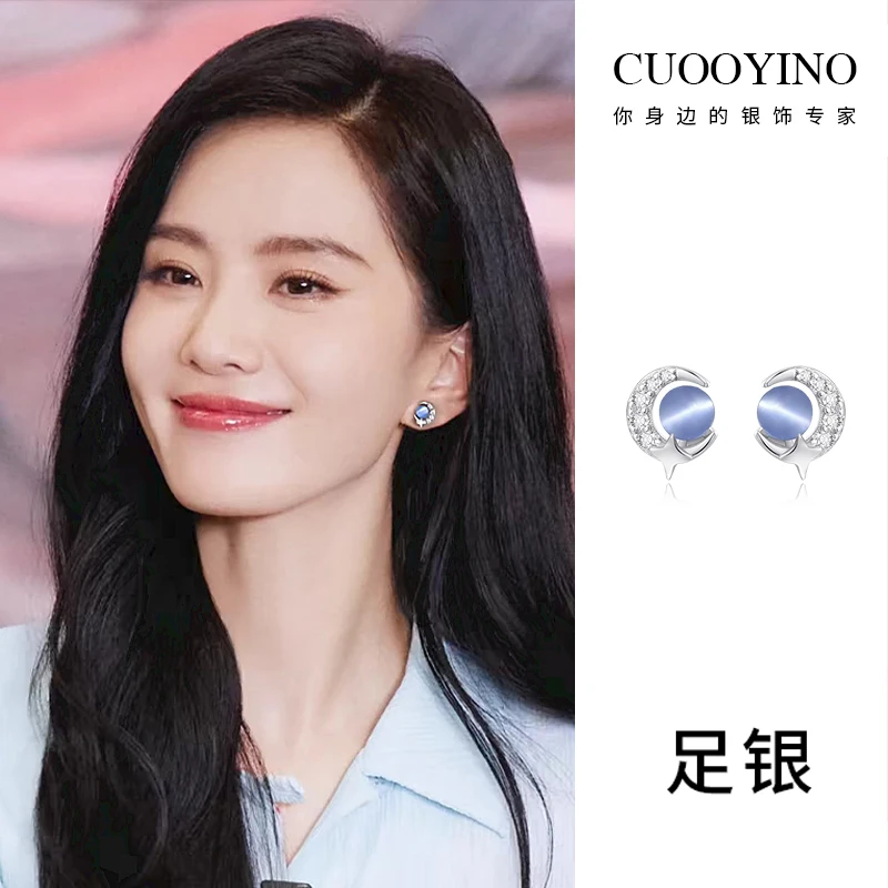 足银合成锆石耳饰 星月耳钉 气质轻奢百搭耳环简约精致镶嵌女耳饰