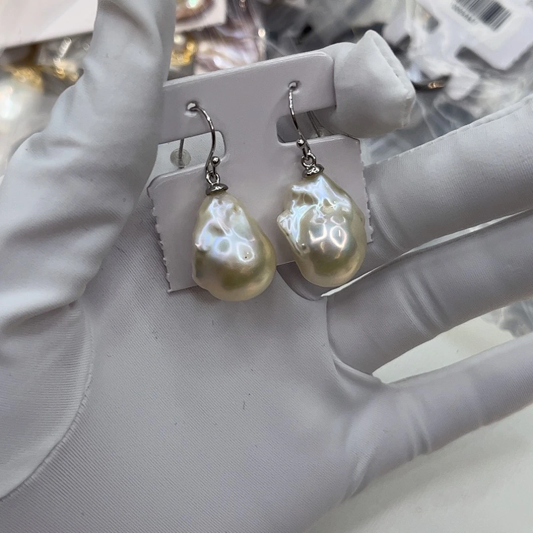 耳饰银S925镶嵌淡水珍珠