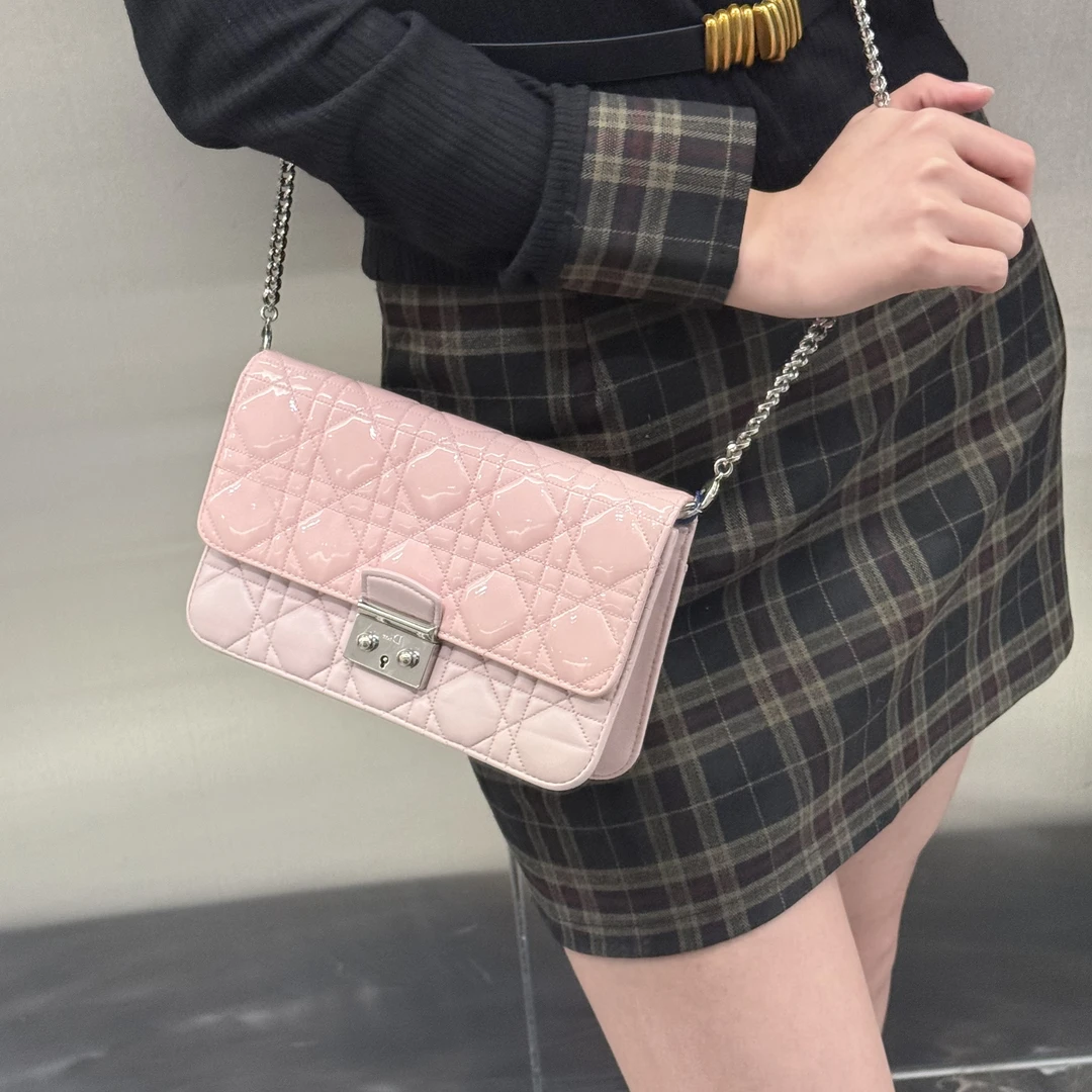 95新 DIOR/迪奥 dior樱花粉拼皮miss链条包