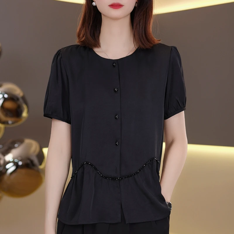 夏季时尚百搭短袖T恤女2025爆款轻奢高级感小衫宽松显瘦 2885