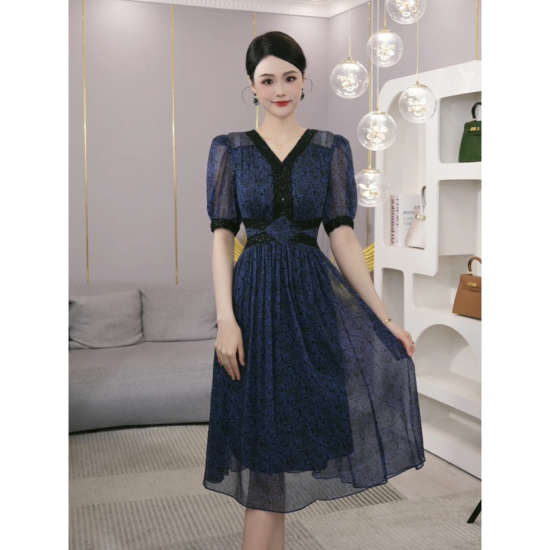 2025夏季新款【H-X367】法式小众高级感度假风蓝色碎花显瘦连衣裙