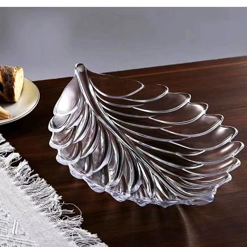 欧式透明简约家大叶大40cm大号水果盘干果盘玻璃果盘单只装
