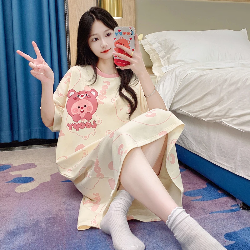 大童睡裙女春夏季短袖薄款棉质少女初中学生12-13-15岁女孩家居服