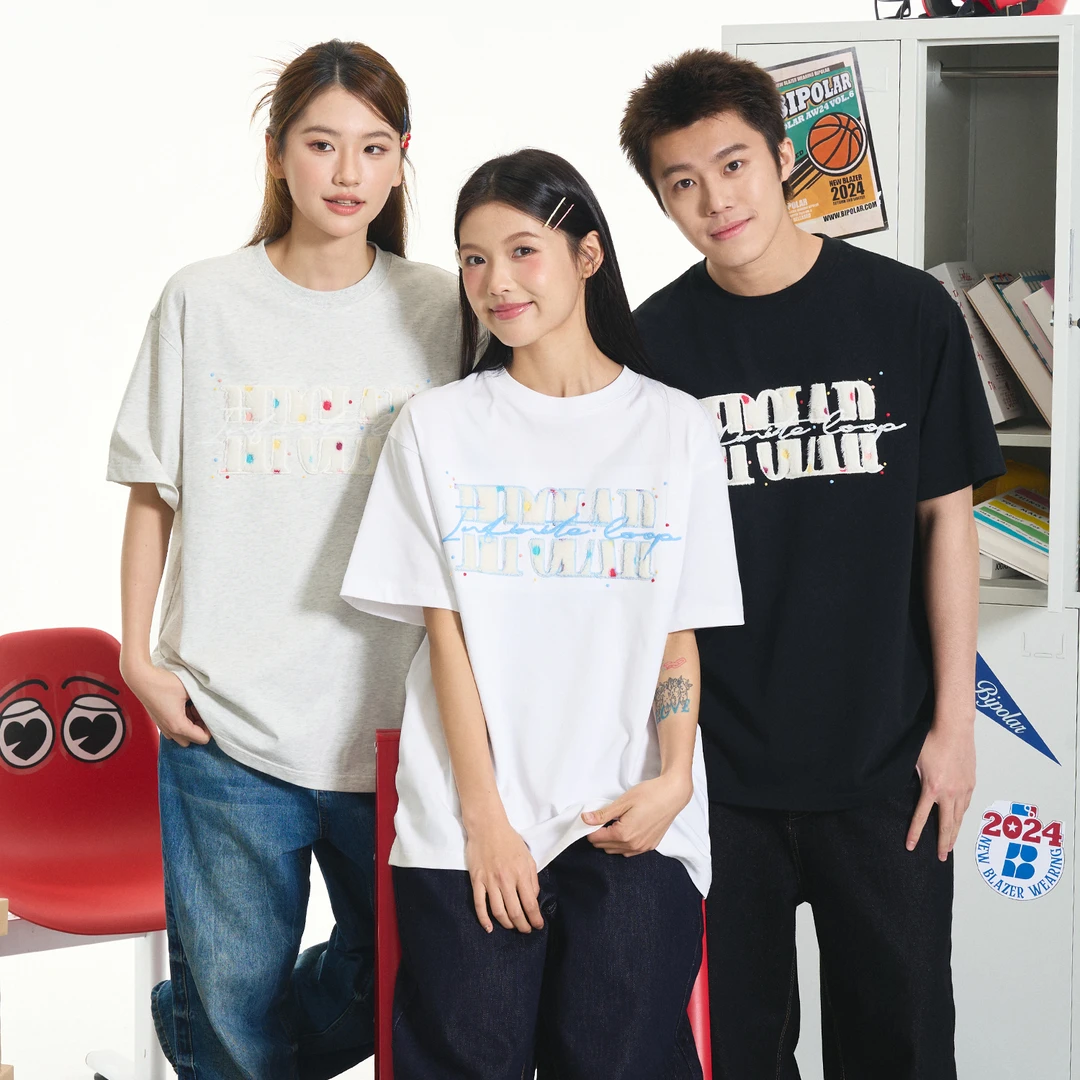 BIPOLAR彩色波点贴布夏季宽松圆领短袖T恤短袖男生短袖t恤11K023