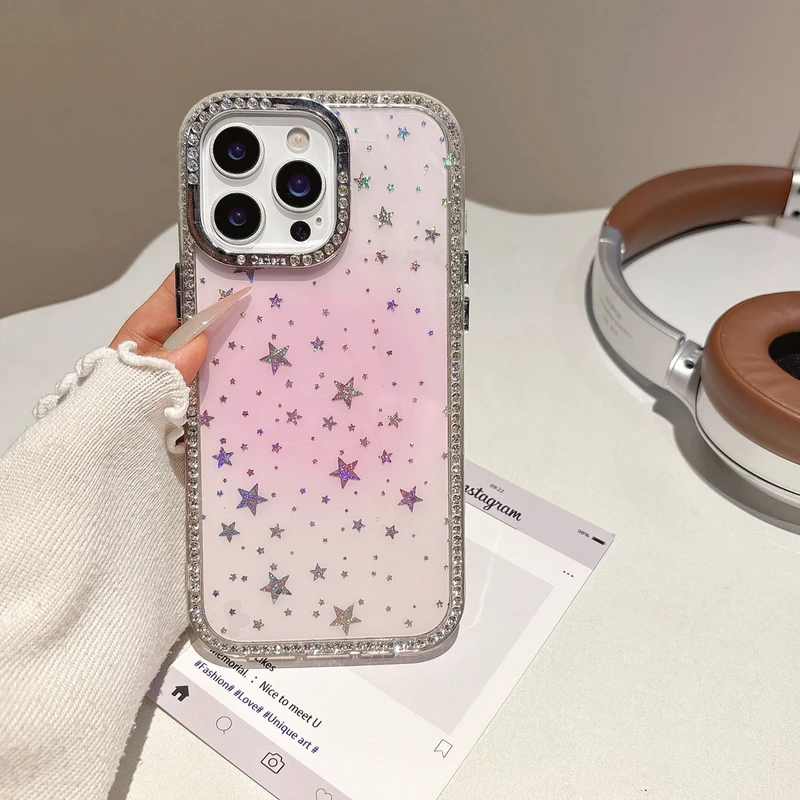双面闪钻边框镭射星星适用16promax手机壳15/14高级感13个性12/11