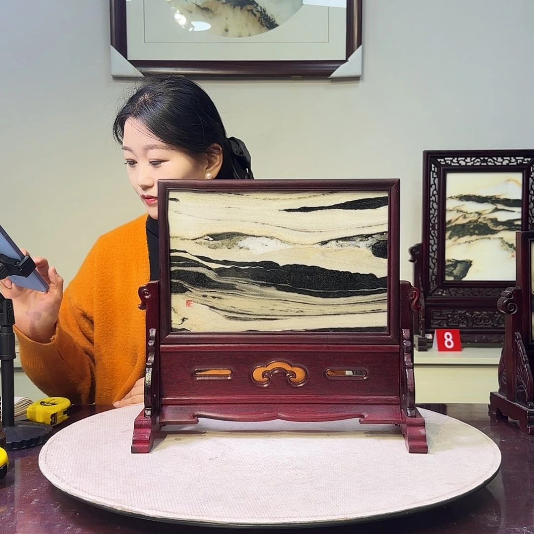 用***2石材天然大理石画屏风摆件