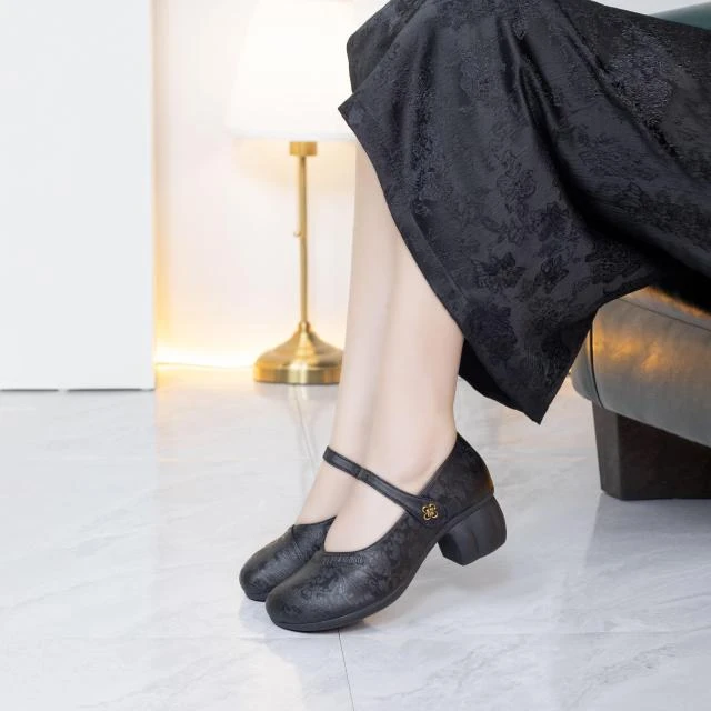 5212春夏新款女士单鞋久站不累妈妈鞋软底软面高跟鞋圆头浅口女鞋