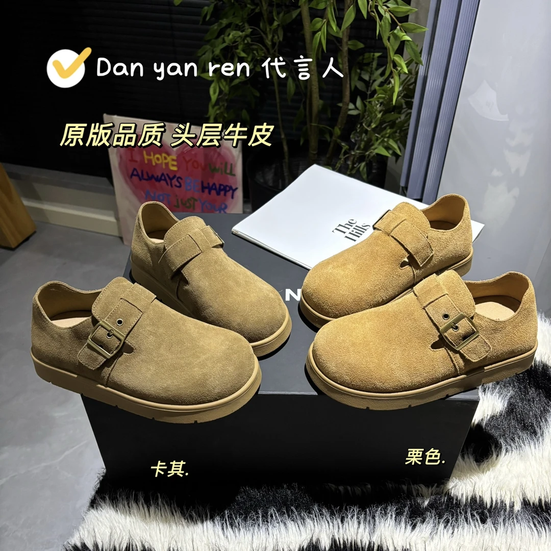 代言人2025秋季新款真皮内增高一脚蹬韩版圆头百搭勃肯鞋 4cm
