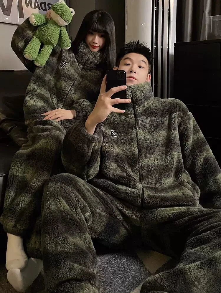 珊瑚绒法兰绒情侣睡衣女秋冬季加厚加绒保暖男士家居服套装可外穿