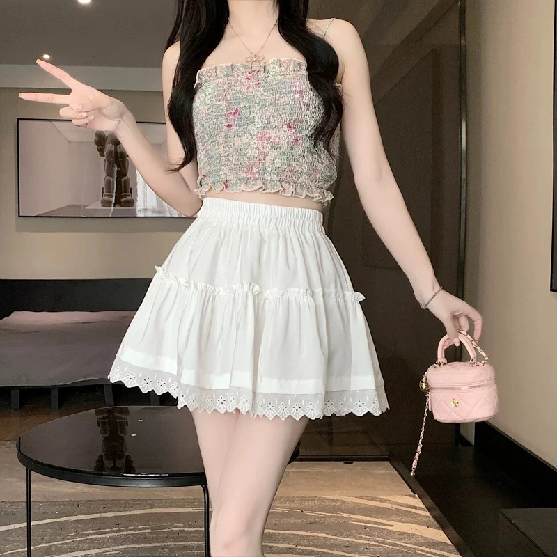 设计感纯欲蕾丝a字半身裙女春夏新款宽松显瘦A字裙小个子显瘦短裙