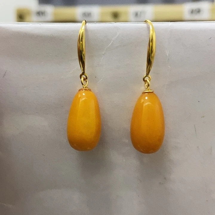 蜜蜡银S925镶嵌耳饰蜜蜡
