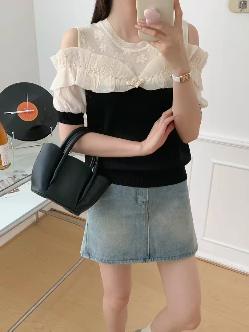 春装新款01-200 气质针织衫上衣显瘦小香风时尚百搭钉珠亮片