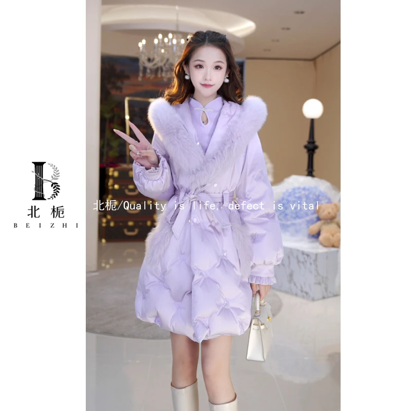 【蝴蝶飞】重工蝴蝶亮砖绑带羽绒服813658